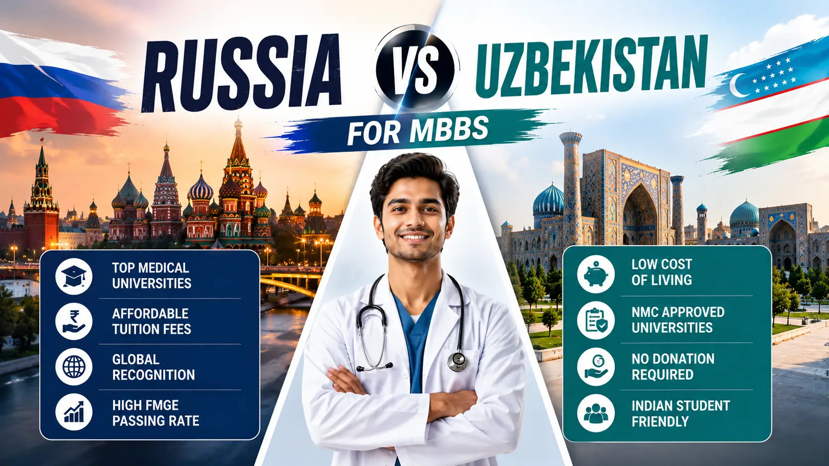 Russia vs Uzbekistan for MBBS 2026: Admission, Fees, FMGE, Universities and NMC Comparison